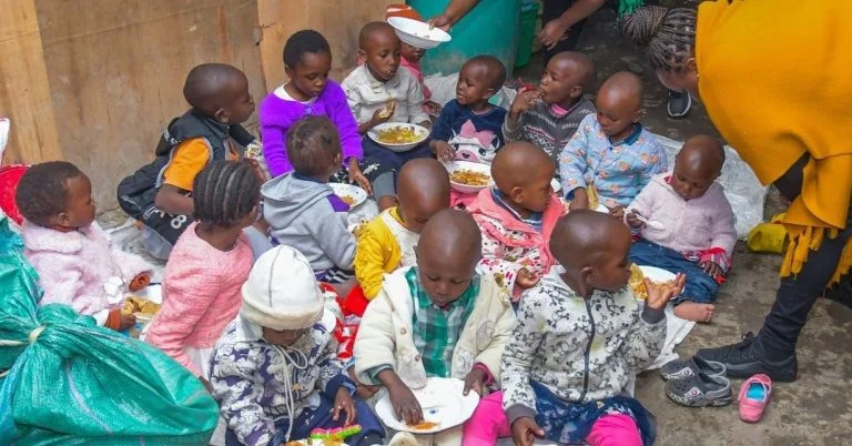 Group of children sharing a meal