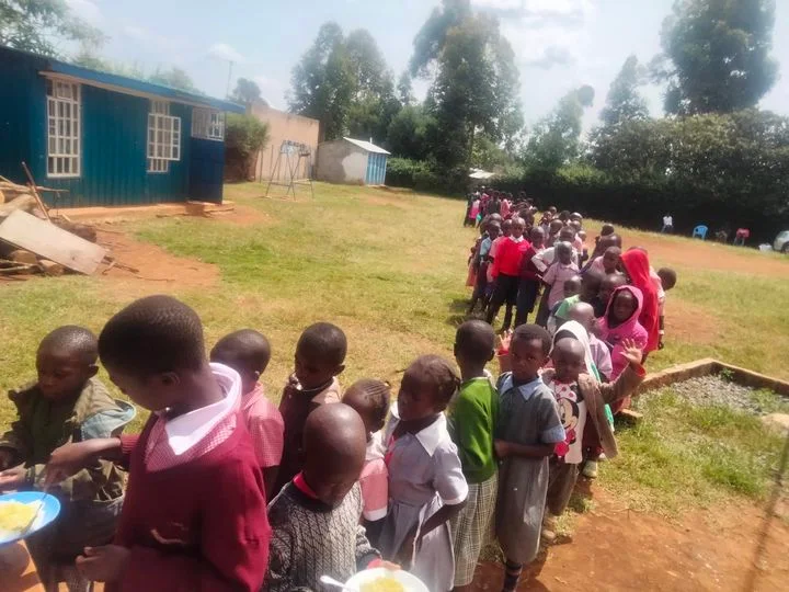 Children lining up for lunch